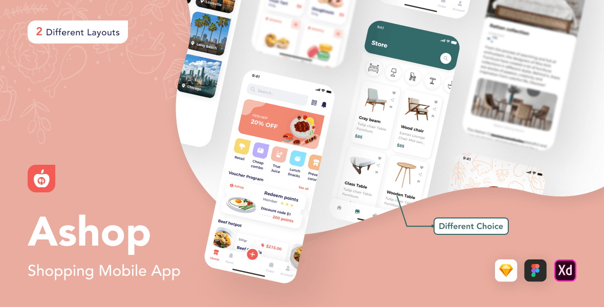 在线购物app ui kit用户界面设计模板—Ashop .Sketch .Figma .Adob​​e XD插图2
