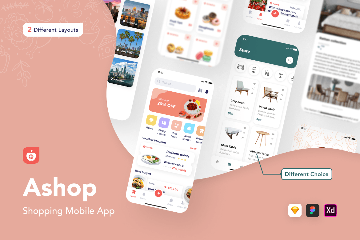 在线购物app ui kit用户界面设计模板—Ashop .Sketch .Figma .Adob​​e XD插图