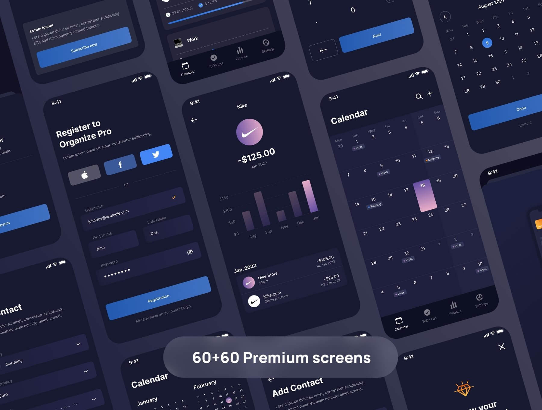 财务、日历和待办事项UI套件-Figma, Adobe XD, Sketch素材插图1