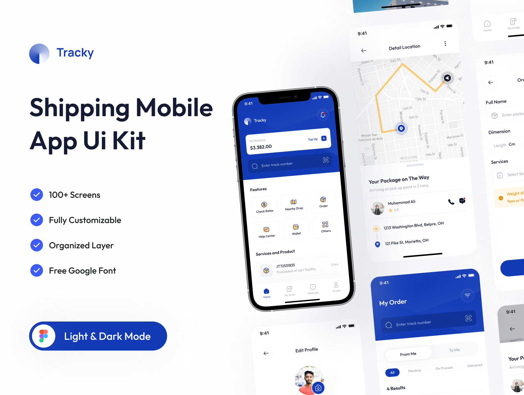 Tracky航运app移动端应用程序UI工具包 Figma素材