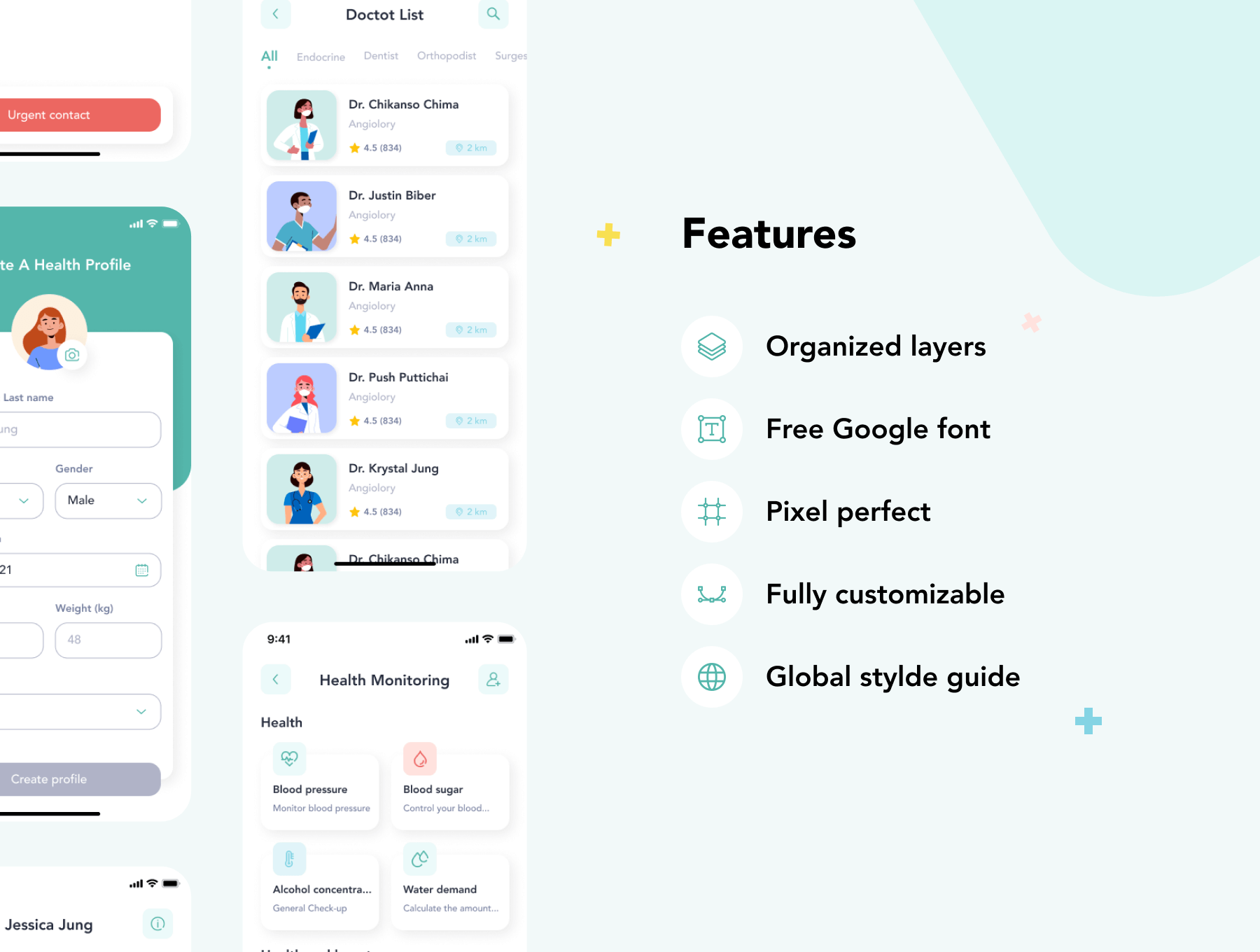 插画风格医疗App小程序应用 UI 设计素材模板 Figma, Sketch, XD源文件资源下载插图1