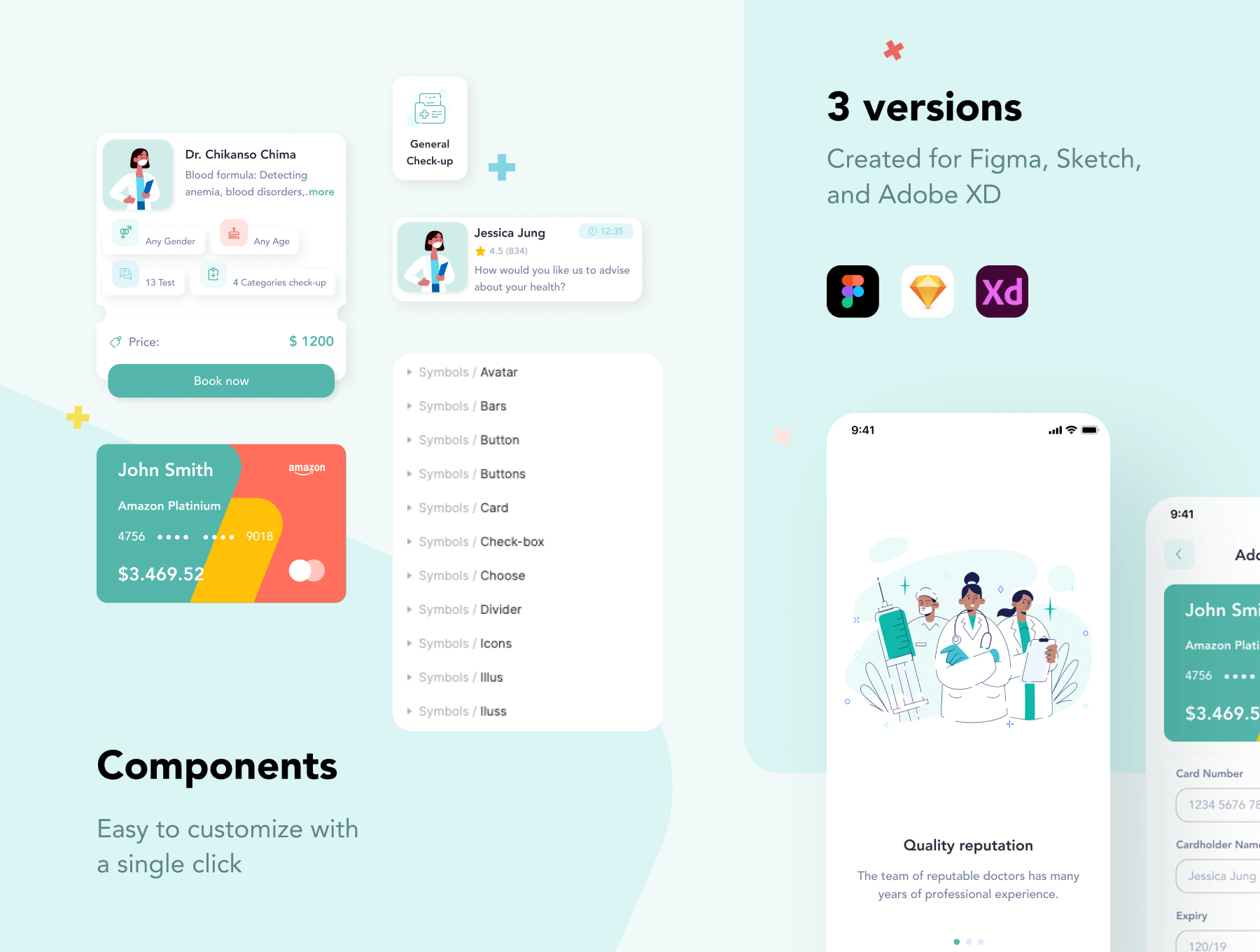 插画风格医疗App小程序应用 UI 设计素材模板 Figma, Sketch, XD源文件资源下载插图4