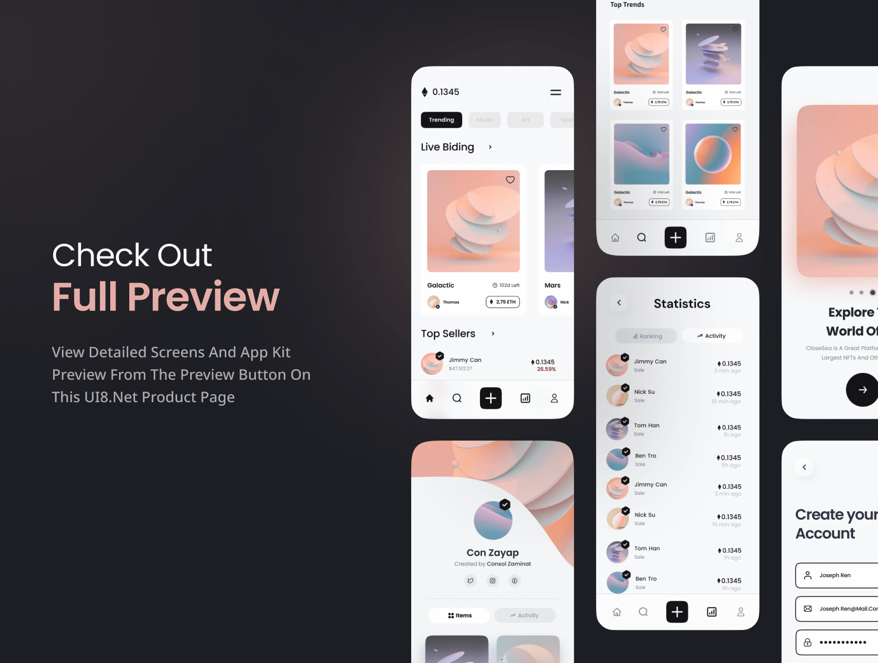 高品质 NFT 市场App小程序应用 UI 素材套件 Figma源文件下载插图5