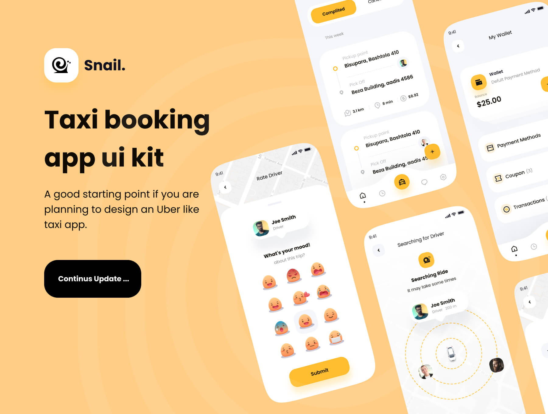 蜗牛出租车预订移动端APP小程序 UI 设计模板套件 Figma, XD源文件素材下载插图1