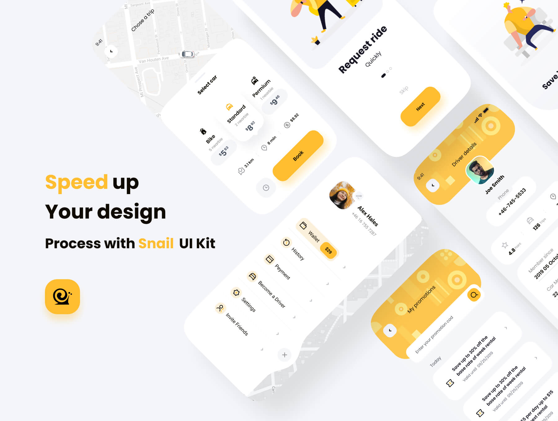 蜗牛出租车预订移动端APP小程序 UI 设计模板套件 Figma, XD源文件素材下载插图2