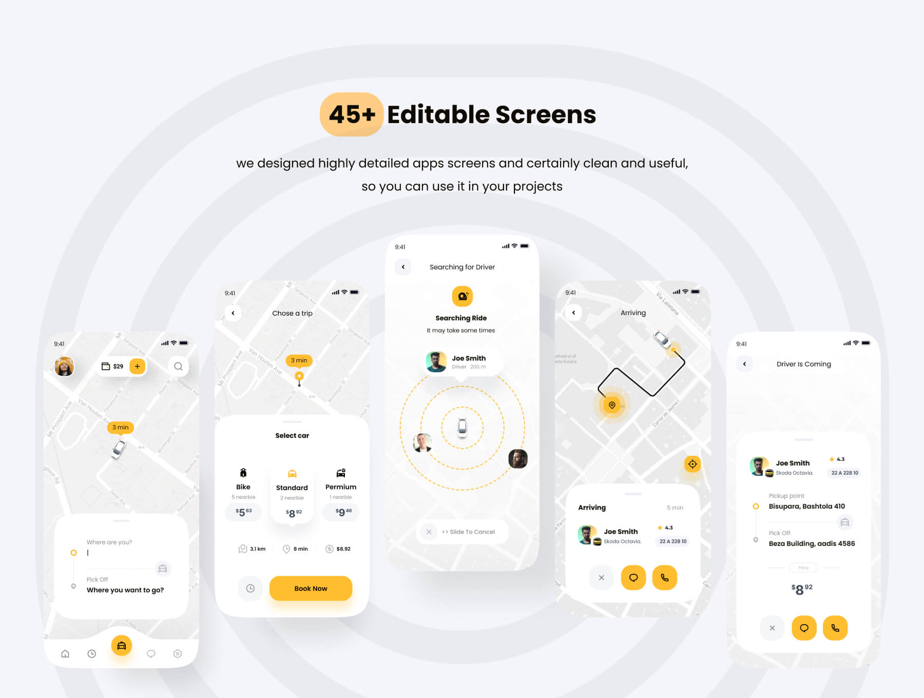 蜗牛出租车预订移动端APP小程序 UI 设计模板套件 Figma, XD源文件素材下载插图3