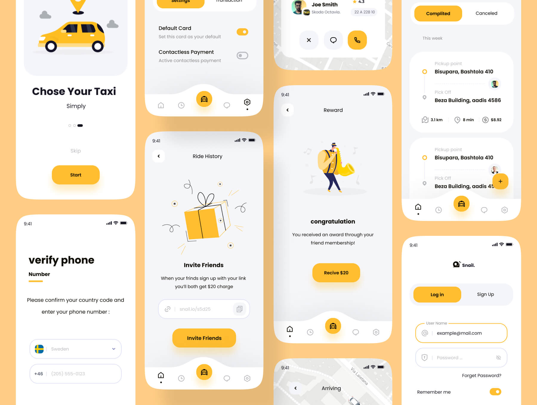 蜗牛出租车预订移动端APP小程序 UI 设计模板套件 Figma, XD源文件素材下载插图4