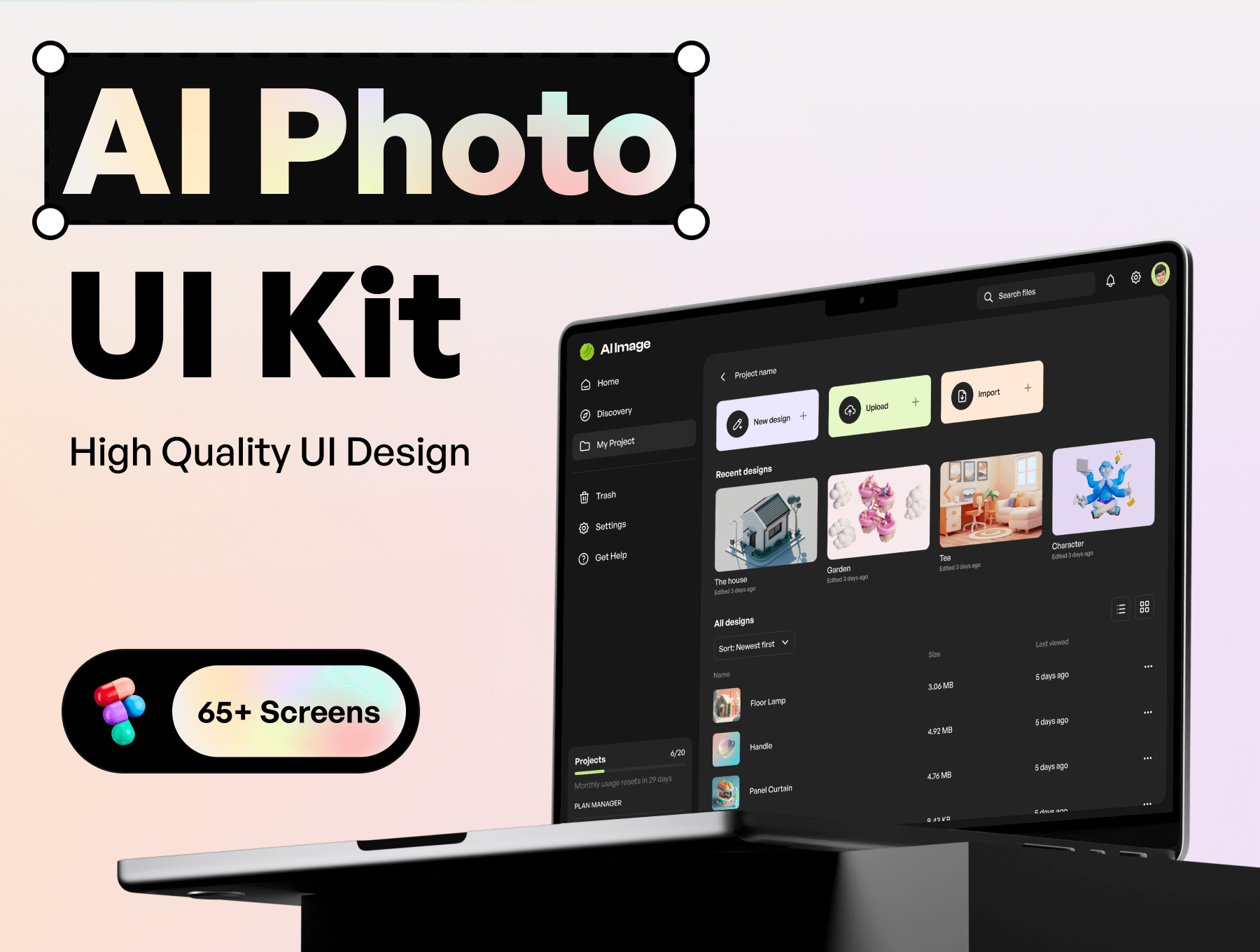 Ai 照片编辑器 UI 设计模板套件 | 65+ 用户界面屏幕 | 支持网站和平板电脑 | Figma源文件素材下载插图