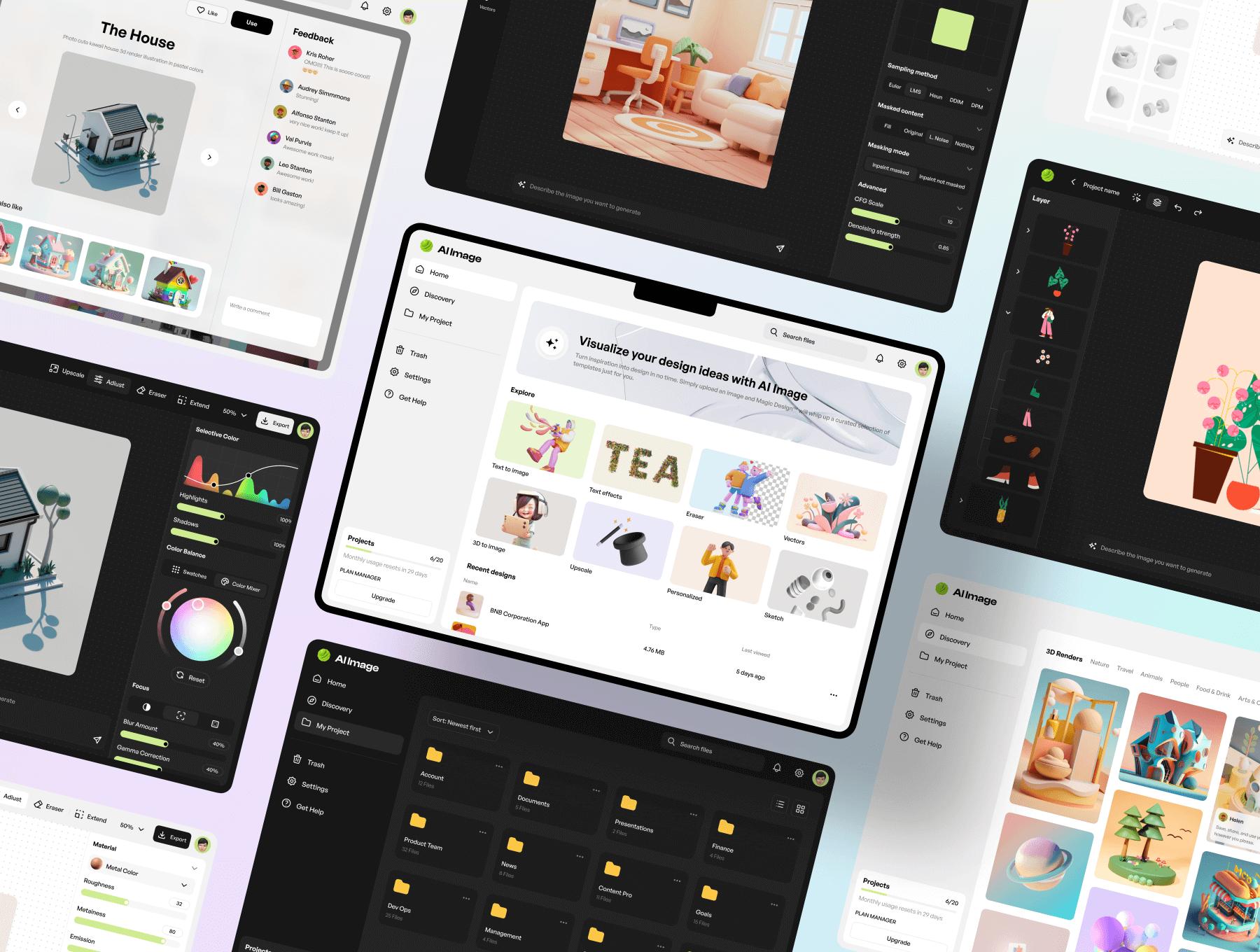 Ai 照片编辑器 UI 设计模板套件 | 65+ 用户界面屏幕 | 支持网站和平板电脑 | Figma源文件素材下载插图1