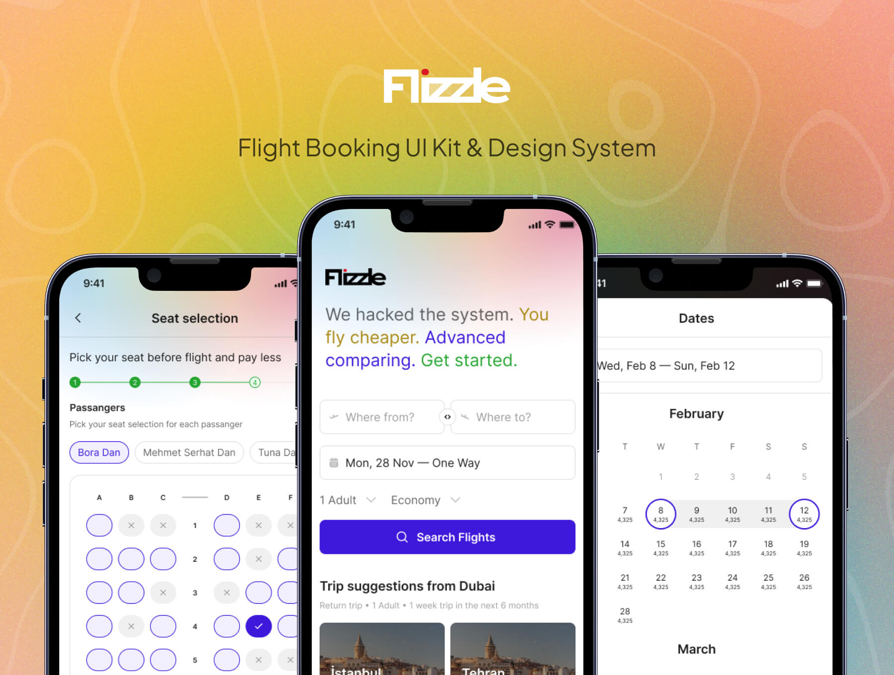 航班预订项目的开发设计系统和 UI 设计模板套件库 Figma源文件素材下载插图