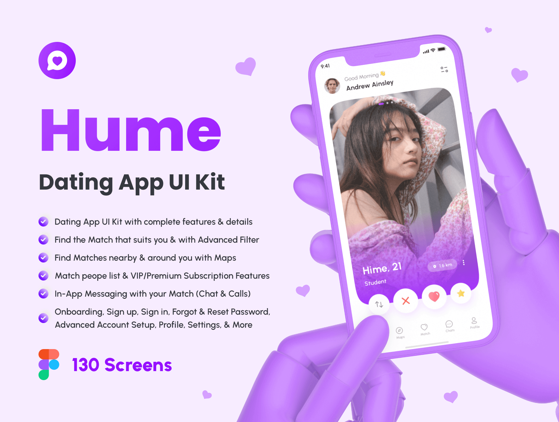 约会应用程序 UI 设计模板工具包 Figma源文件素材下载插图