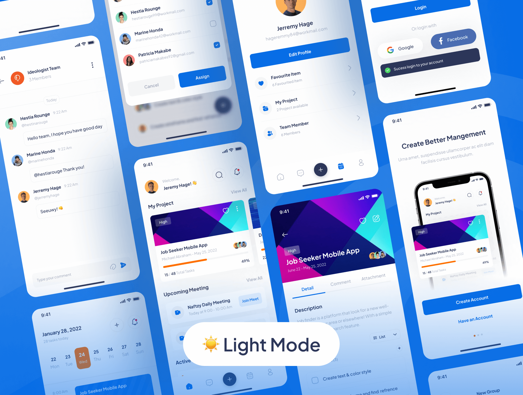 90+项目管理移动APP小程序 UI设计模板套件 Adobe XD, Figma, Sketch源文件素材下载插图3
