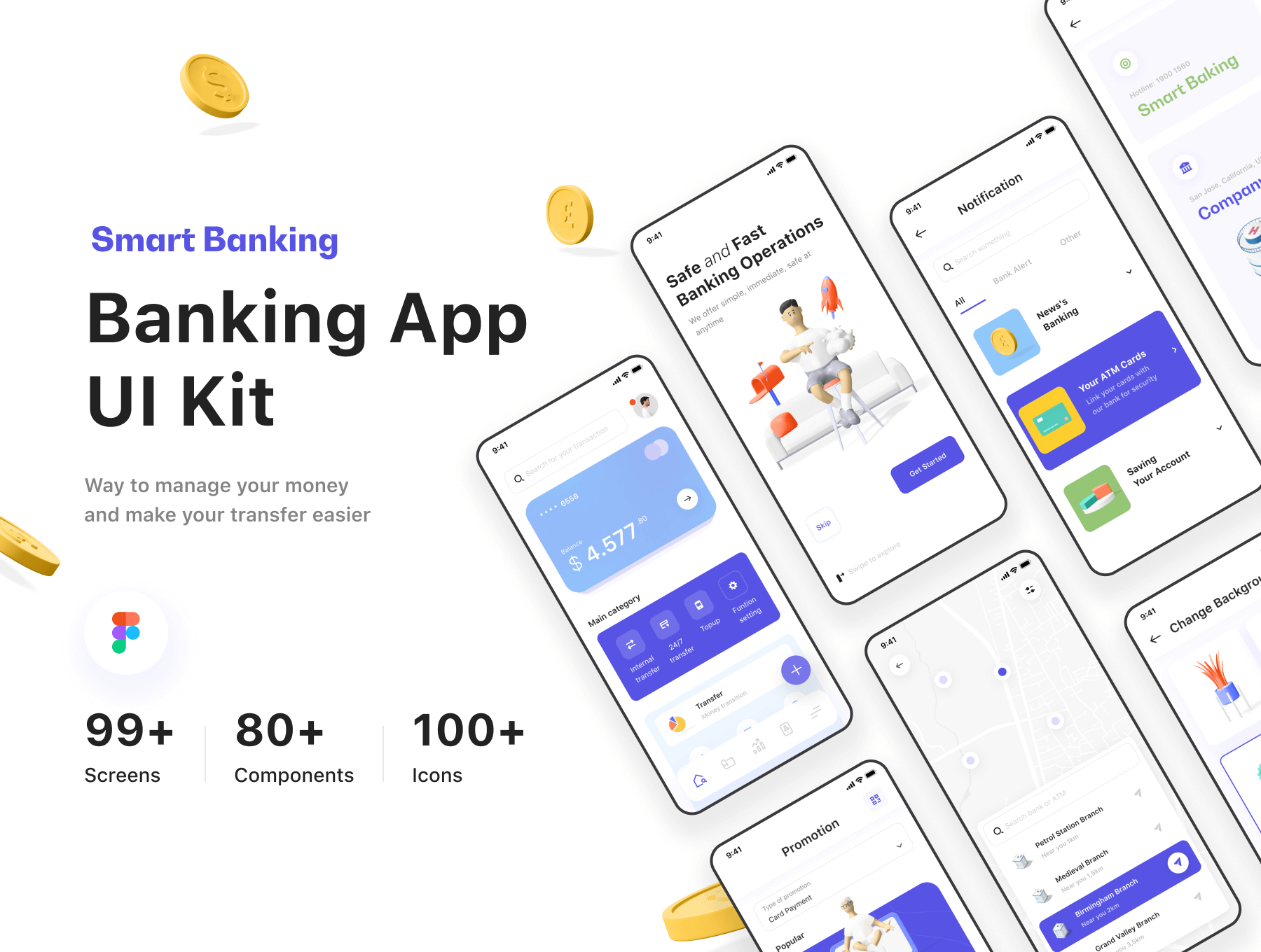 智能银行财务管理 UI 用户界面设计模板套件 Figma源文件素材下载
