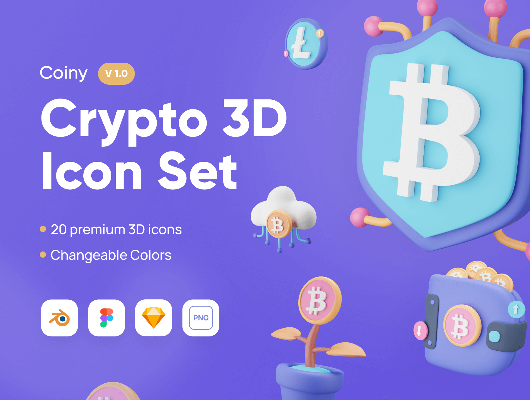加密货币行业 3D 图标集 Figma, Sketch, Blender渲染源文件素材下载插图