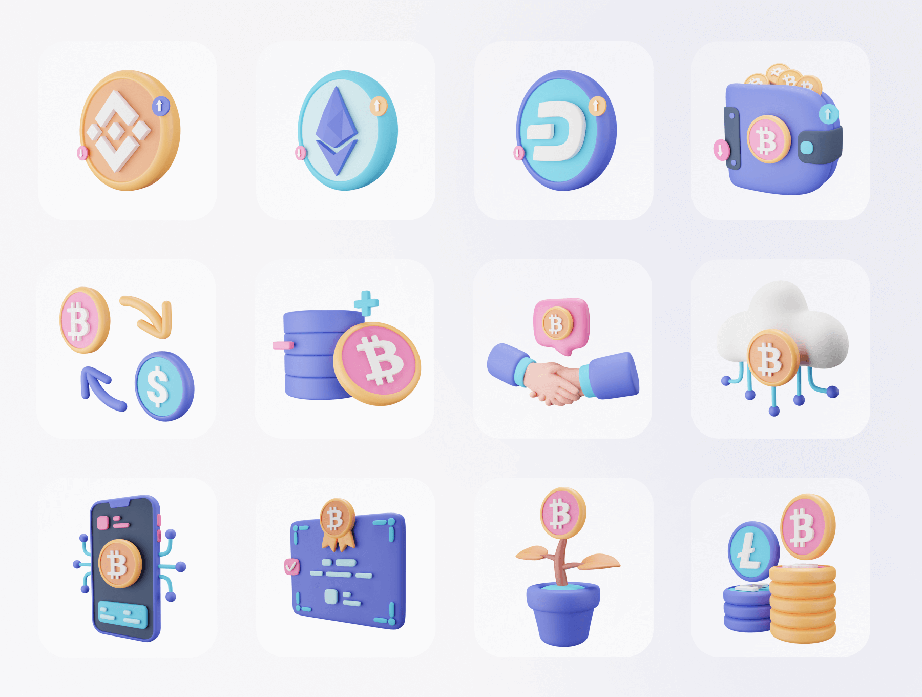 加密货币行业 3D 图标集 Figma, Sketch, Blender渲染源文件素材下载插图6