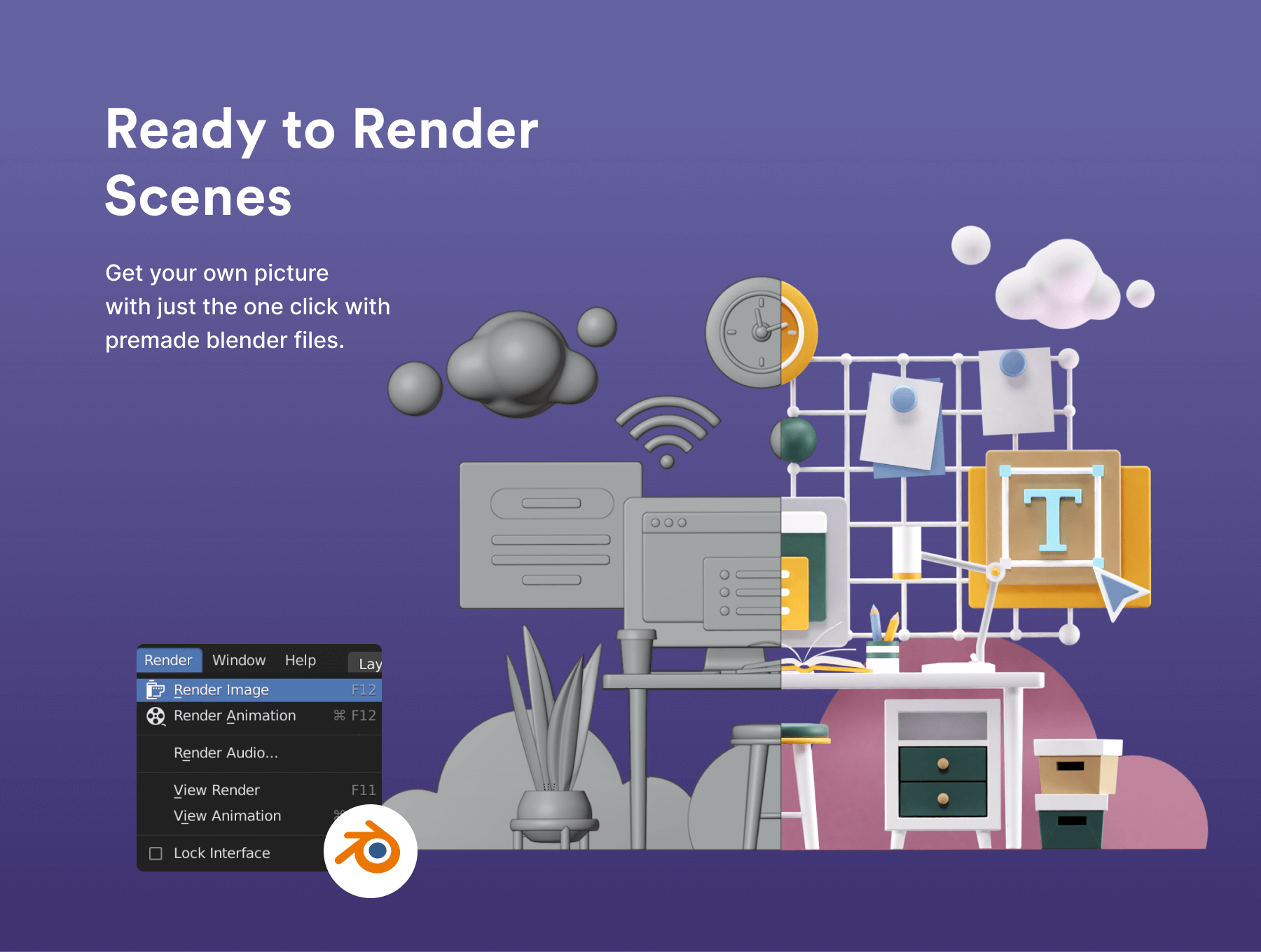 3D 工作区插图 Sketch、Figma 和 3D Blender 渲染文件免费下载插图3