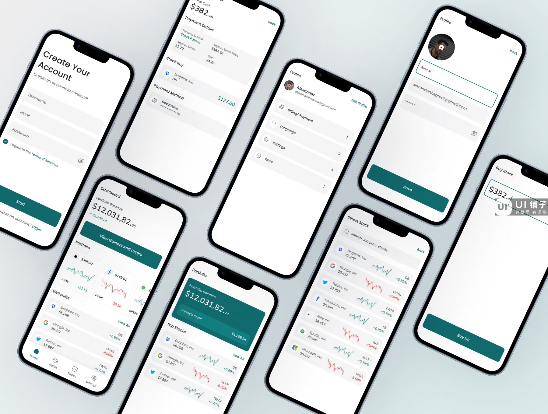 股票交易App UI 用户界面套件 Figma, Adobe XD和Sketch源文件素材免费下载插图4
