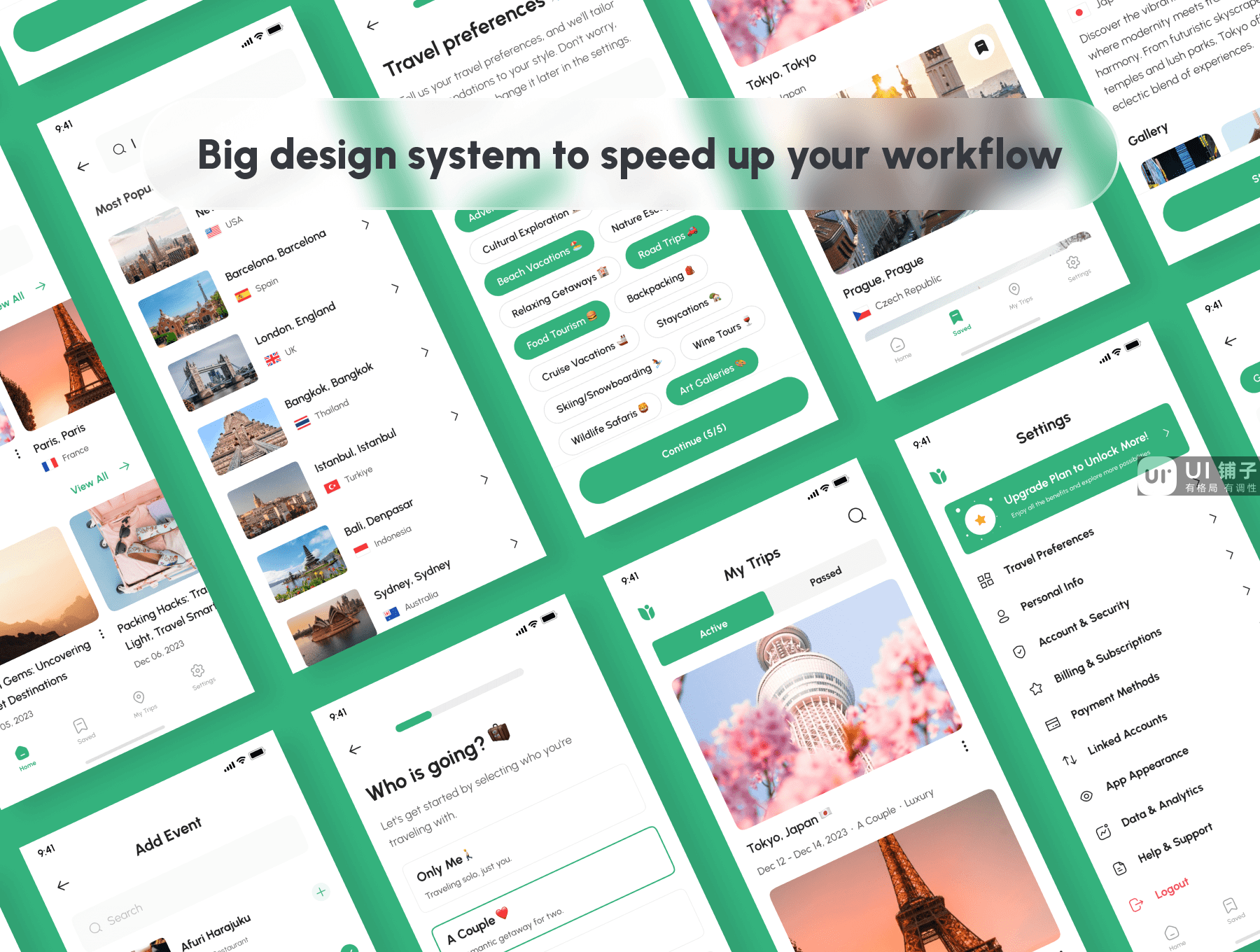 AI 旅行规划APP移动应用 UI 设计套件  Figma 资源下载