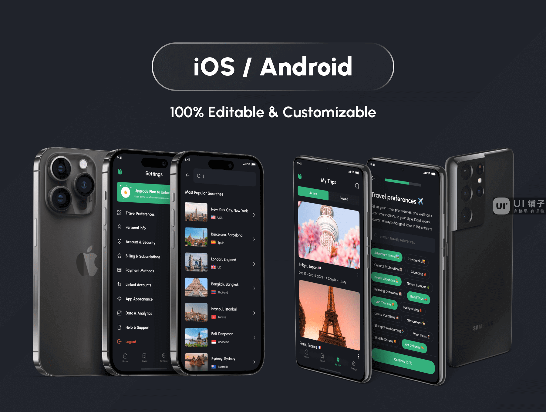 AI 旅行规划APP移动应用 UI 设计套件  Figma 资源下载