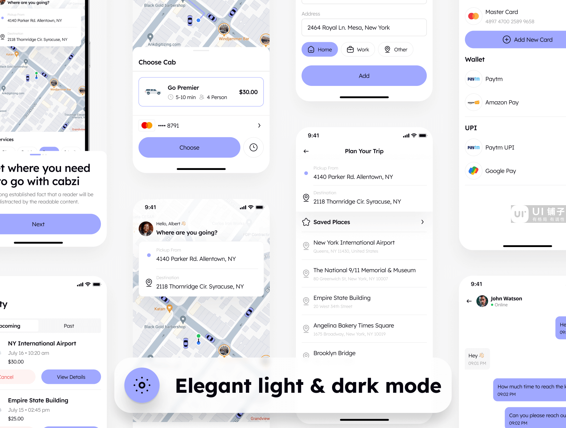 打车预订应用程序 UI 套件 Figma素材