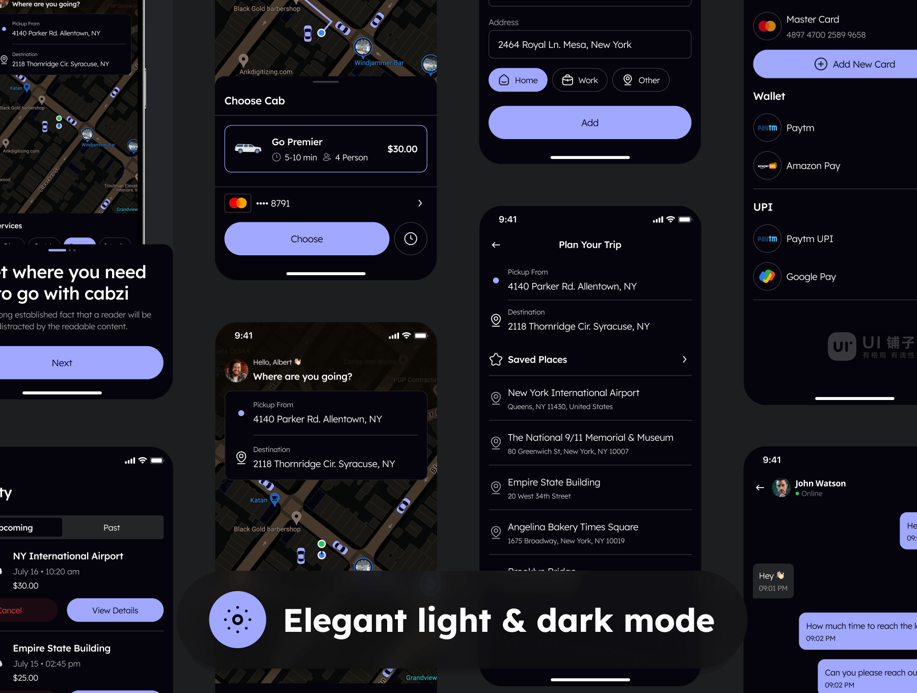 打车预订应用程序 UI 套件 Figma素材