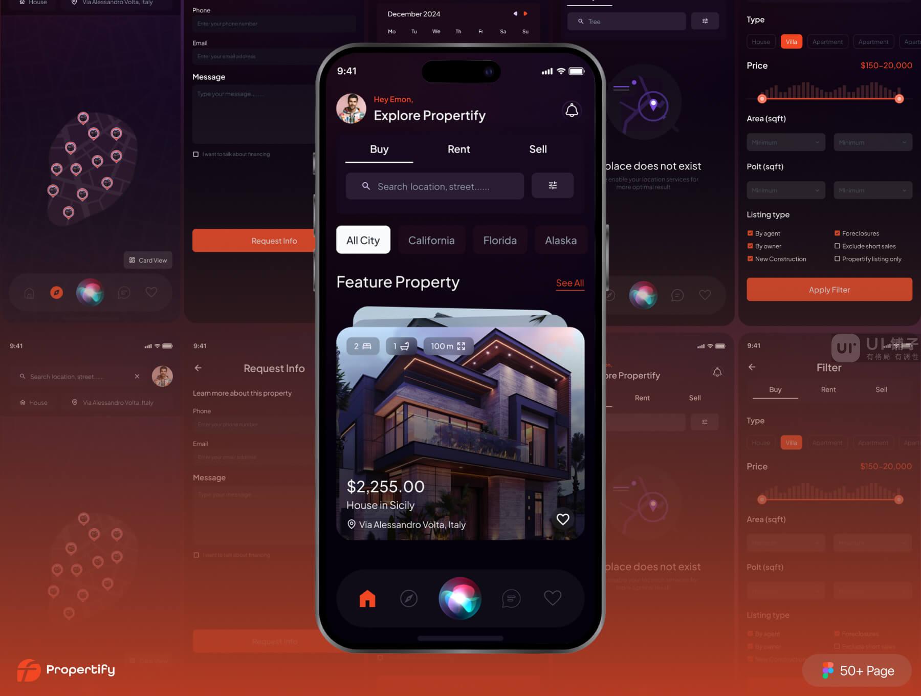 Ai 房地产市场移动应用 Figma UI 设计模板插图5