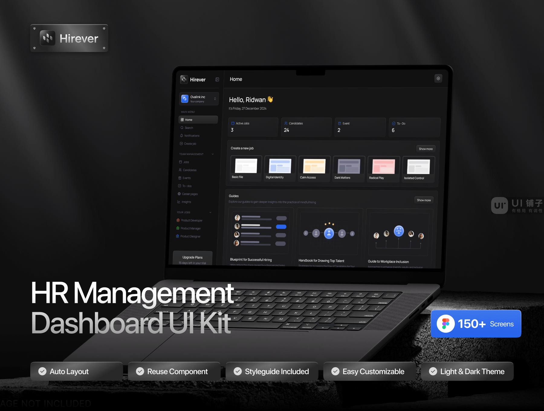 B端 人力资源管理仪表板 Figma UI 设计模板套件