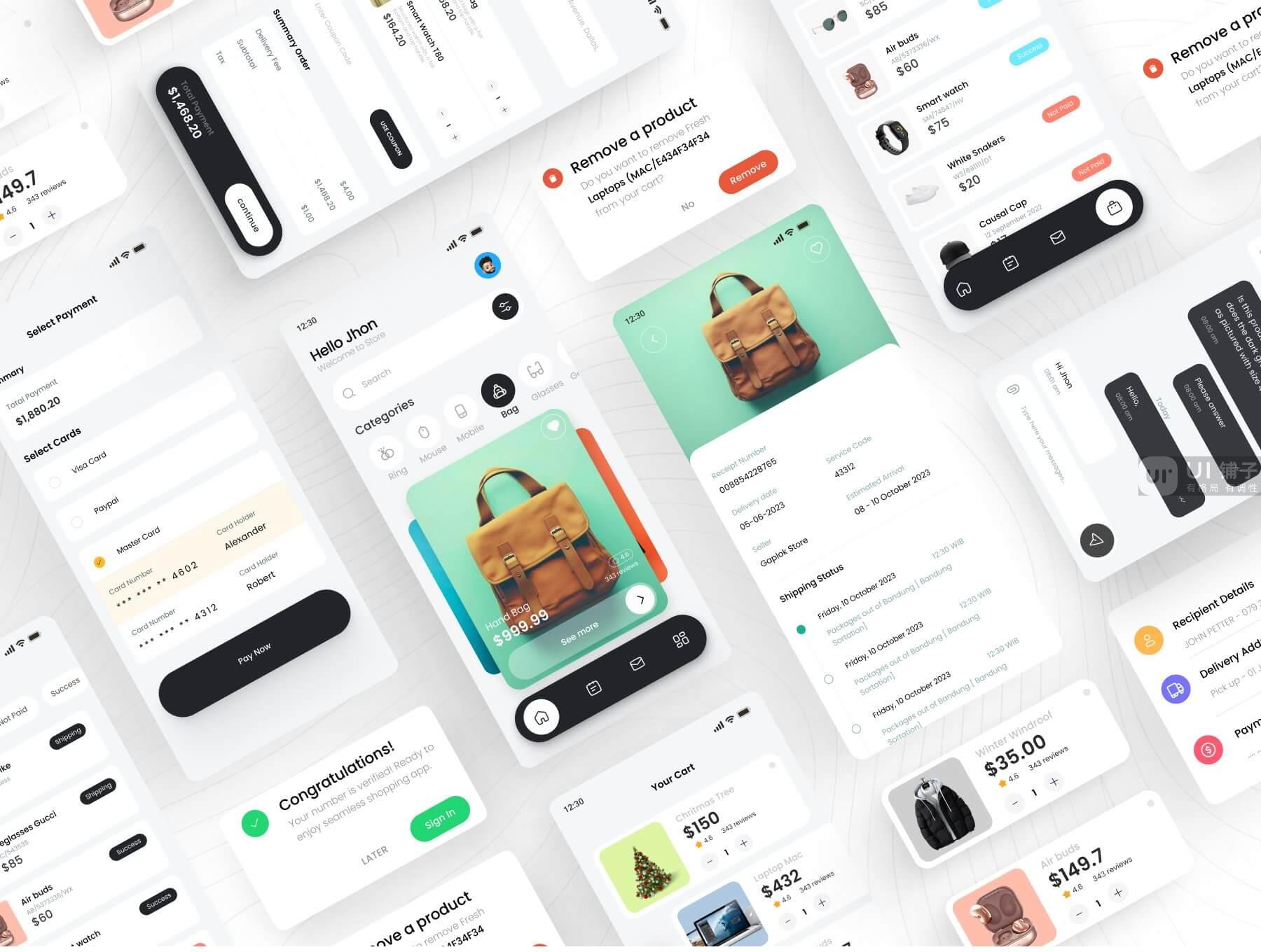 购物电子商务应用程序 Figma UI 设计模板套件插图