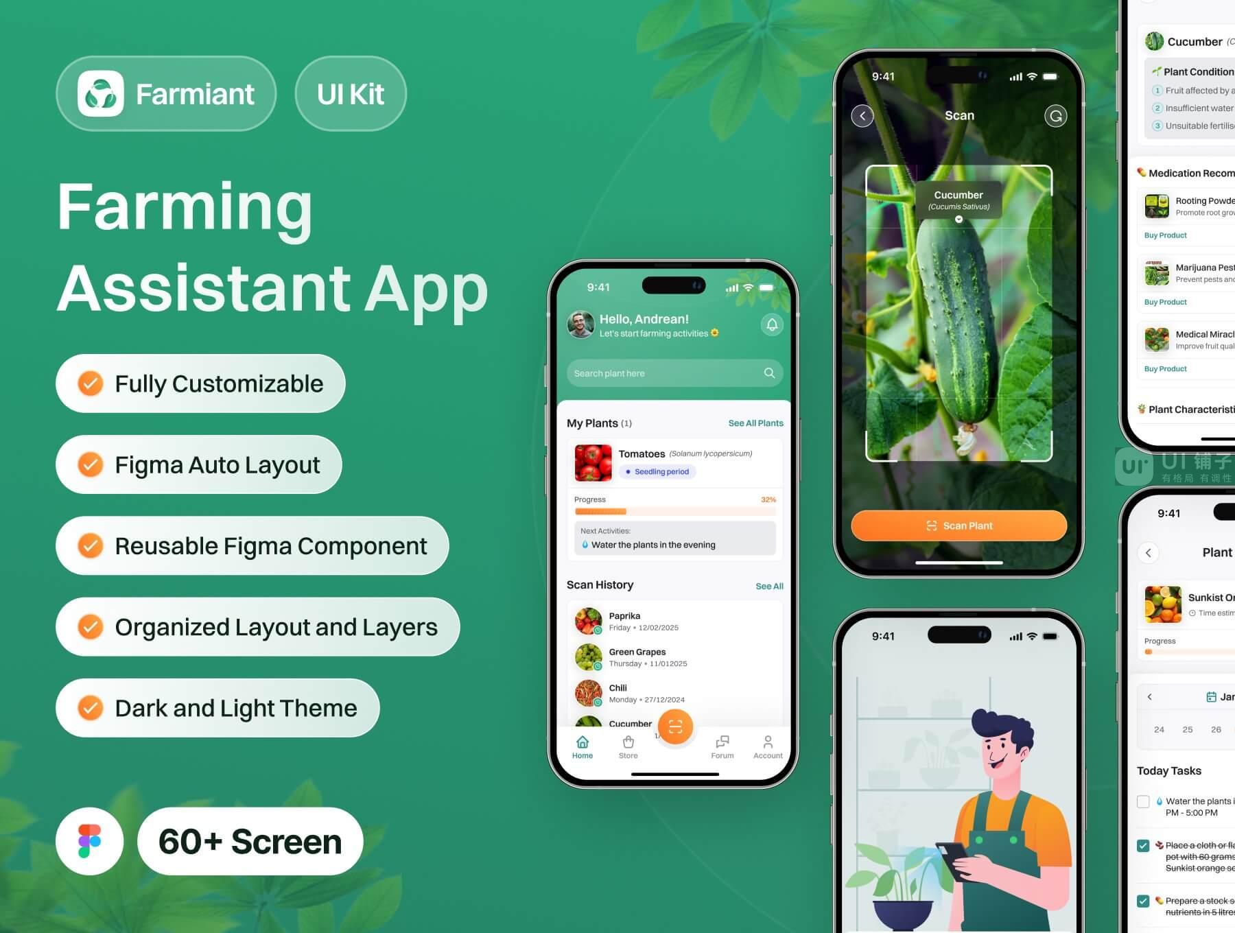 AI农业助理应用程序 UI 设计模板套件插图