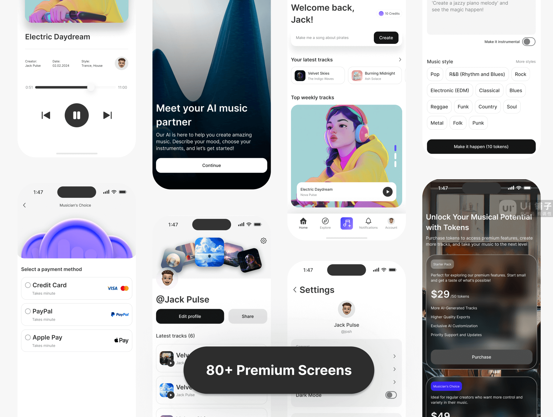 AI 音乐创作应用程序 Figma UI 设计模板套件插图2