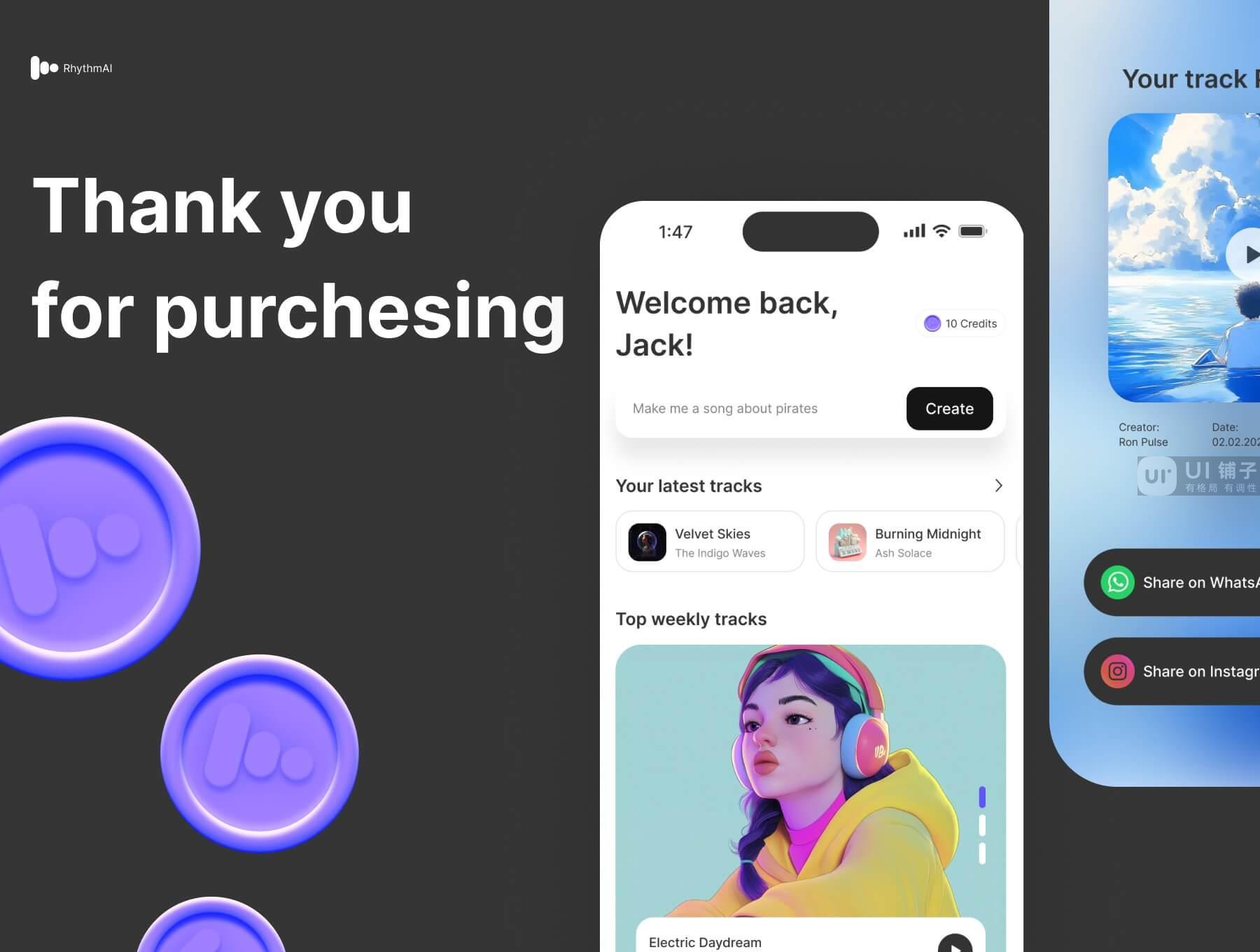 AI 音乐创作应用程序 Figma UI 设计模板套件插图3
