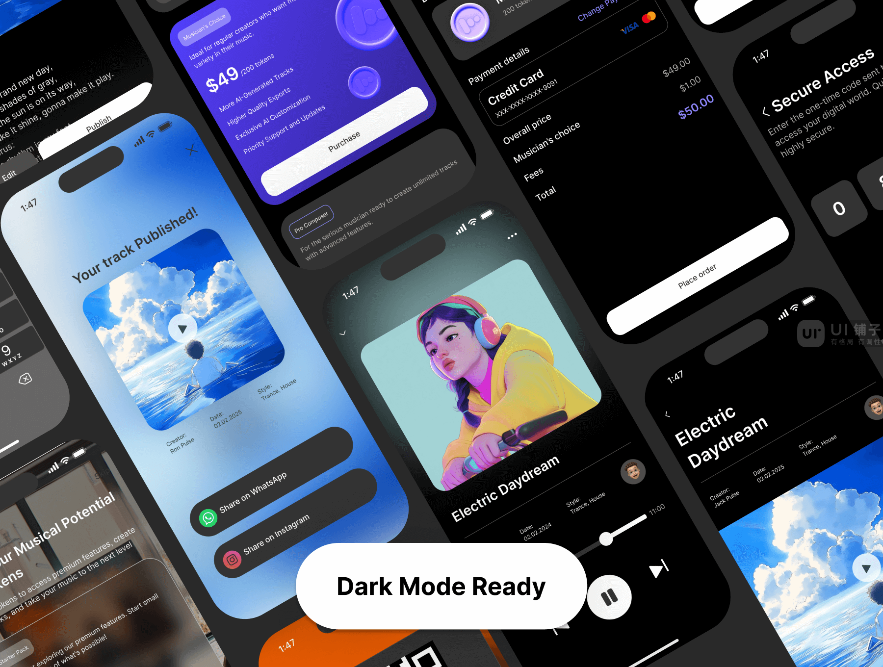 AI 音乐创作应用程序 Figma UI 设计模板套件插图4