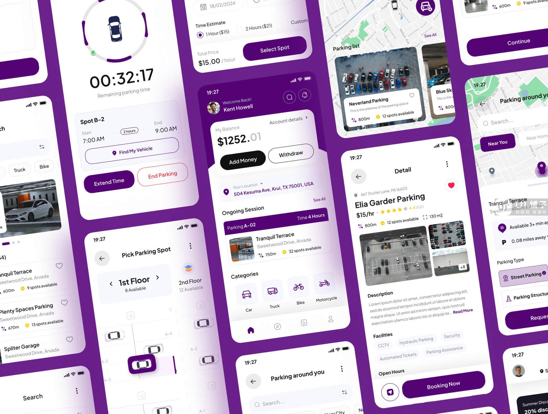 停车位预订应用程序 UI 设计套件插图4