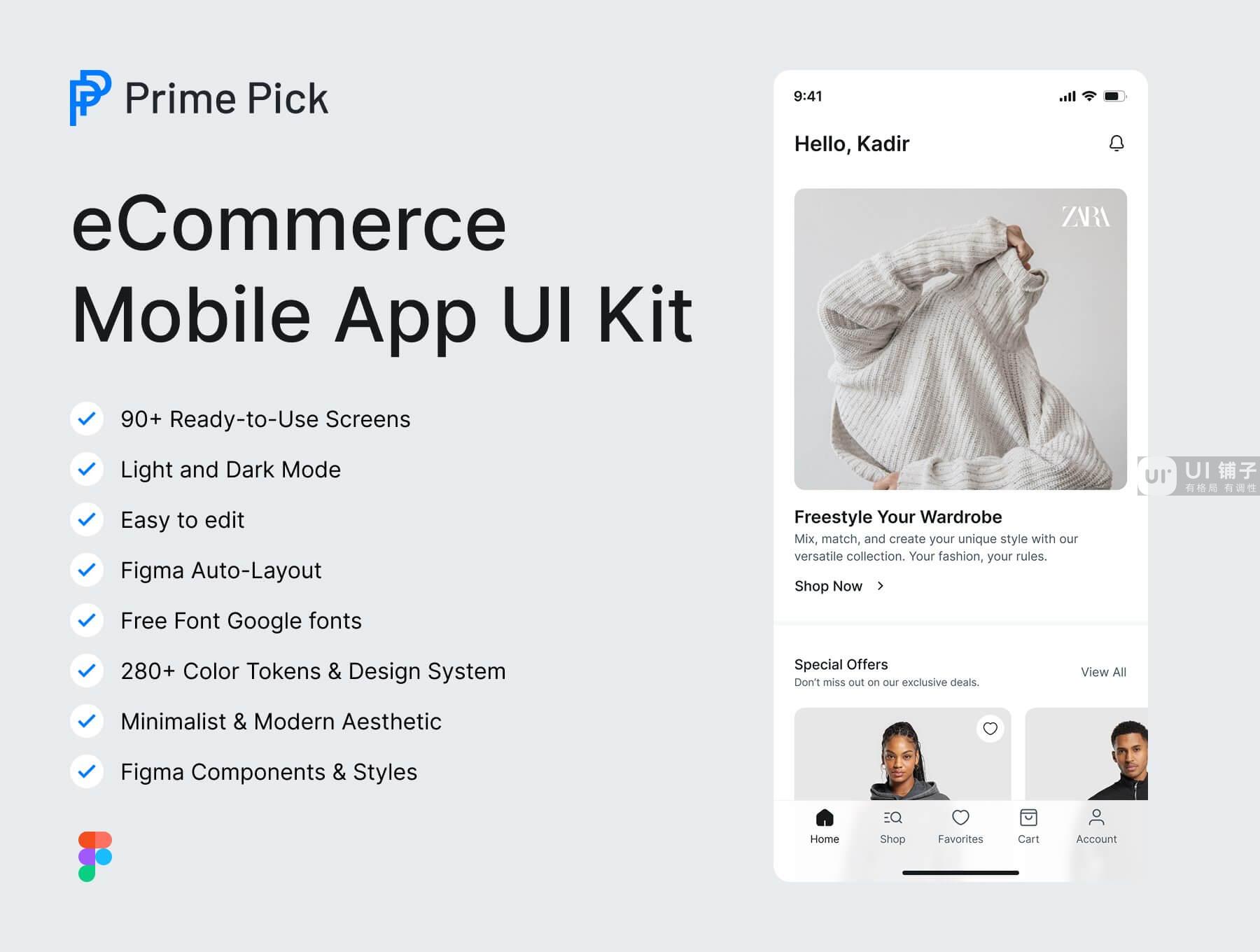 电子商务移动应用程序 Figma UI 设计模板套件插图