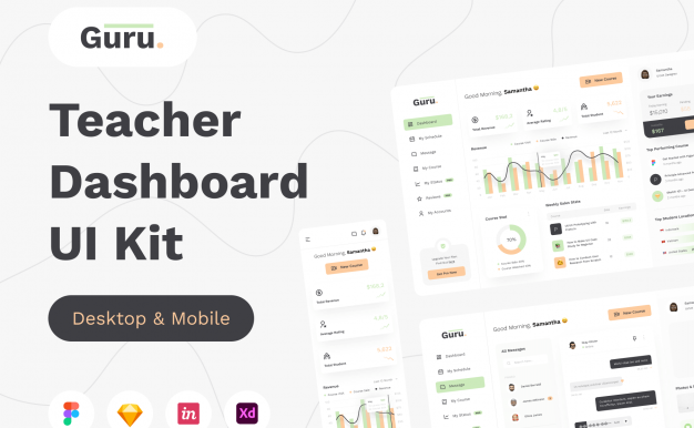 教师后台管理仪表板dashboard ui kit设计模板 .Sketch .Figma .Invision Studio .Adobe XD