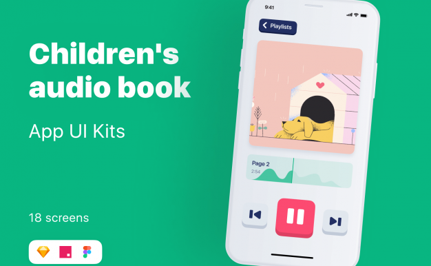 儿童有声读物app ui kit用户界面UI设计模版 .Figma .Sketch .InVision