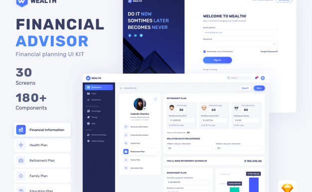 金融 Web UI 素材模版 .Sketch .Lunacy