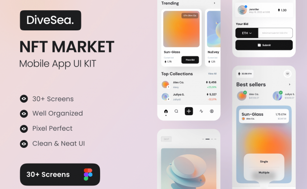 NFT市场成交App UI设计套件 Figma模板下载