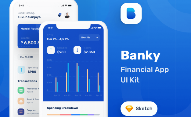 财务APP小程序应用 UI 用户界面设计模板工具包 Sketch源文件素材下载
