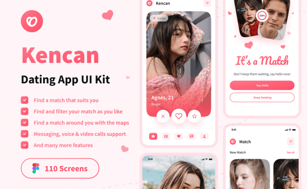 约会、社交媒体、聊天、会议等移动APP小程序应用 UI 用户界面设计模板套件 Figma 源文件素材下载