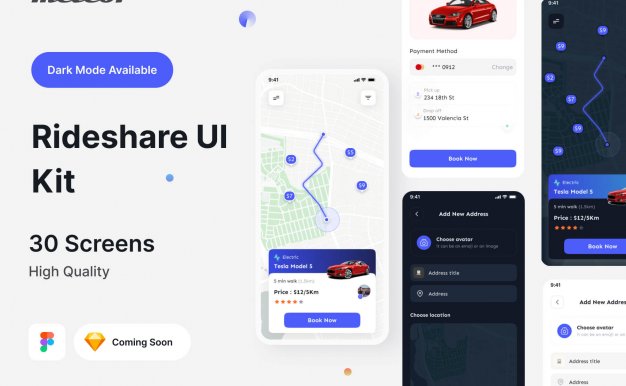 拼车APP小程序应用程序 UI 用户界面设计模板套件 Figma 资源文件下载